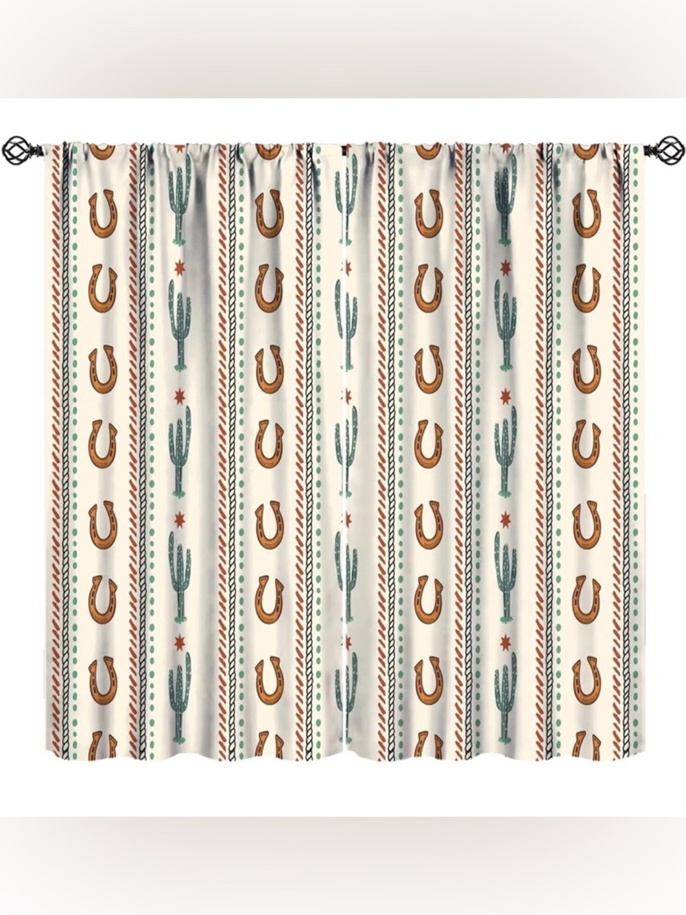Western Horseshoe & Cactus Shower Curtain - Cream, Brown, Green